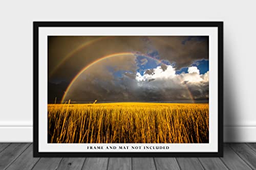 Снимка на Great plains, Принт (без рамка), Изображение на Двойна Дъга над Златния пшеничным поле в един дъждовен пролетен ден, в Канзас, Стенно изкуство на Западното небе, ?
