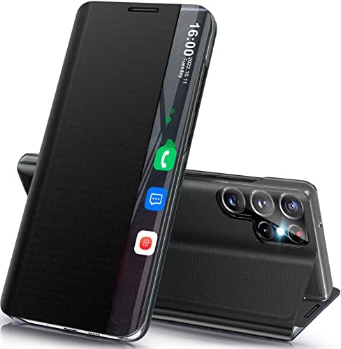 Калъф за телефон Qissy за Samsung Galaxy S23 Ultra Case, Луксозно Коварен огледало Smart Clear View за Samsung Galaxy S23 Ultra Case