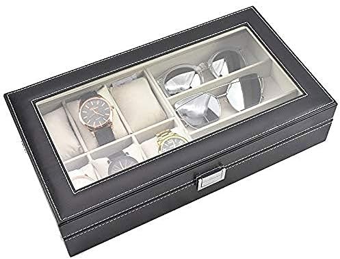 Ковчег за бижута XJJZS - Изкуствена Кожа с Прозрачен Капак, Кутия За Съхранение на Бижута, Органайзер за Витрини с 3 Мрежи 6 за Очила