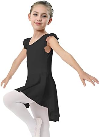 LUOUSE/ Елегантно Танцово Балетное Трика за Момичета, Малко Детско Однотонное Класическа Рокля-пакетче с ръкави-волани и Граница