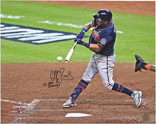 Еди Росарио Атланта Брейвз с автограф 16 x 20 Снимки Удар шампиони на Световните серии 2021 година с надпис 21 шампион WS - Снимки на MLB с автограф