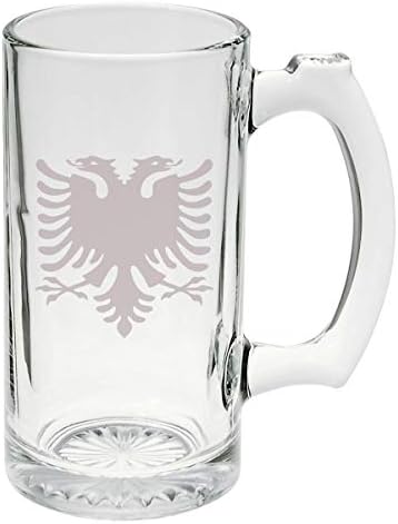 Флаг на Албанската Държава Птици С Гравирани Върху Стъклена Чаша е 16 унции