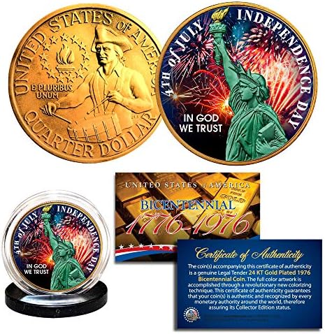 Ден на Независимостта на 4 юли - Двухсотлетие американския тримесечие на 1976 г. на 24-Каратная Златна Монета