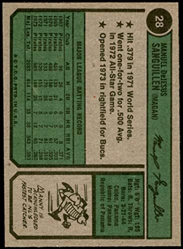 1974 Topps 28 Мани Сангвиллен Питсбърг Пайрэтс (Бейзболна картичка) EX/MT Пирати