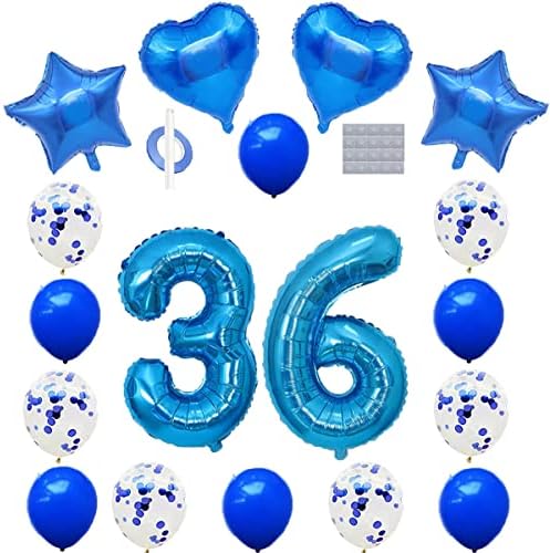 Синьо Набор от Балони с номер 36 - 32 инча, Балон с номер 36, Сърце, Звезда, Фолио, Майларовое Конфети, Латексный Топка за Момчета и