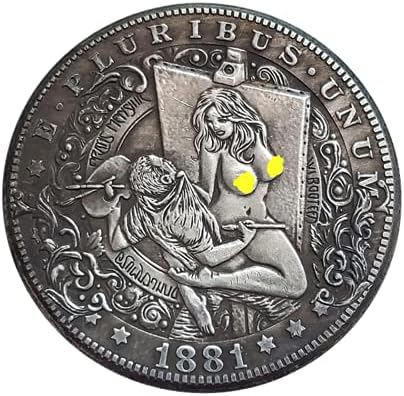 Копие Kocreat 1881 г., Монета американски Скитник - Художници и Момичета, сребърно покритие Копие на Сувенирни Монети във вид на Долара Морган, Монета на Повикване, Щастли