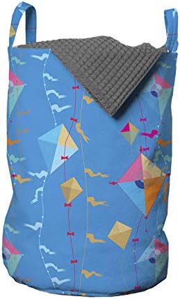 Чанта за дрехи Ambesonne Kites, Ярък Летящ на Въздушен змии в Тросах с изображение на Знаме Happy Joyful Summer Activity, Кошница за дрехи с дръжки, закрывающаяся на шнур, за пране, 13 x 19, ?