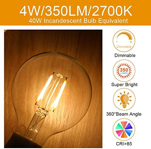 Led крушка на Едисон с регулируема яркост ENERGETIC SMART LIGHTING, форма на кълбо G25 (G80), Прозрачно стъкло, което е равно на 40 Вата,