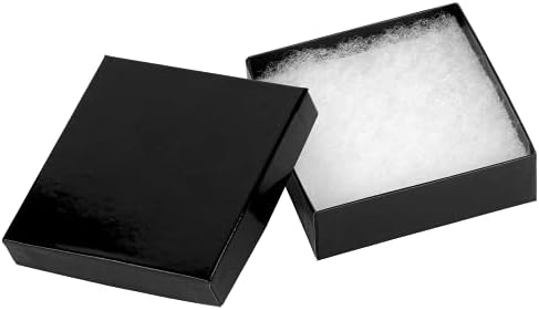 Картонени Кутии за бижута 100 Опаковки - Малките Подаръчни кутии с капаци, пълни с Памук, с размери 3,5 х 3,5 х 1 инч за опаковане на бижута (черен гланц)
