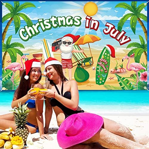 Коледен Фон за Снимки през Юли, Украса за Коледно парти през Юли, Коледна Украса Mele Kalikimaka, Тропически Летен Плаж, на Фона на Коледно парти Банер Украса