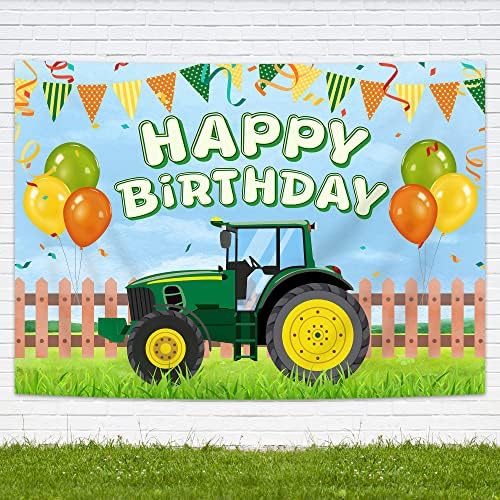 Трактор Фон за Рожден Ден Imirell Boys 7Wx5H Фута, Ферма, Зелена Трева, Трактор, Балони и Знамена, Полиестерен Плат, Украса за Парти