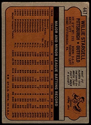 1972 Topps # 447 Уили Старджелл Питсбърг Пайрэтс (Бейзболна картичка) ЧЕСТНО пирати