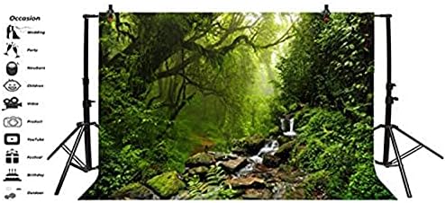 LFEEY 10x8 фута Готин Природен Пейзаж на Фона на Вечнозелени Гори Jungle, Рок Тече Планински Поток Тропическа Гора Фон За Снимки Рожден