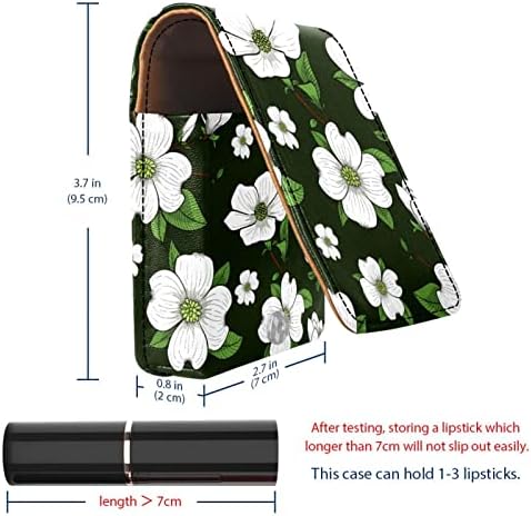 Тропически зелен калъф цвете на цвете червило с огледало в чантата си Преносим мини грим чанта за пътуване козметична чанта чанта кожена червило притежателя калъф