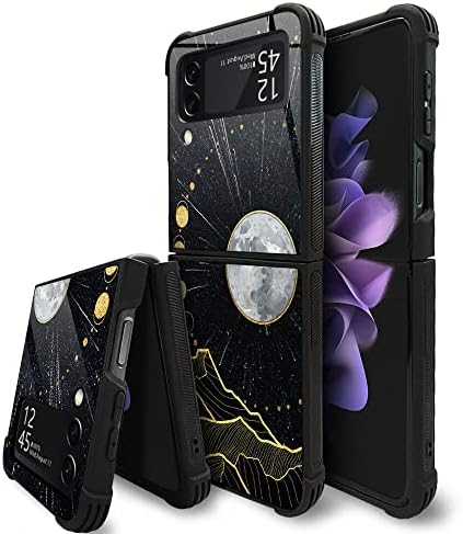 DJSOK е съвместим с калъф за Samsung Galaxy Z Flip 4 5G, луксозна делото с лъскава лилава пеперуда и шарките + мек силиконов защитен калъф с технологията на въздушното налягане TPU