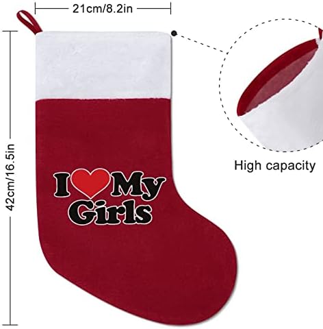 Аз Обичам Коледни Чорапи за моите Момичета, Чорапи с Плюшено Камина, Висящи за Домашен интериор Елхи