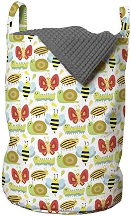 Чанта за дрехи Ambesonne Caterpillar, Концепцията за Рисунки с Многоцветни Пчели, Гъсеници и пеперуди, Кошница за дрехи с дръжки, Закрывающаяся