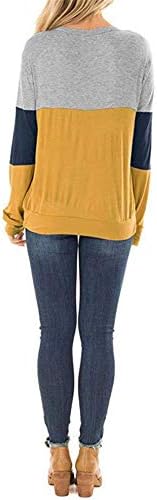 Andongnywell/ на Женската Риза в цвят блок с дълъг ръкав, Ежедневни Блузи с кръгло деколте, Тениска с кръгло деколте в цвят блока