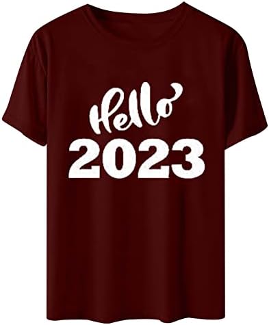 Ризи за Партита в Навечерието на Нова Година за жени 2023, Тениска честита Нова Година, Елегантни Ежедневни Блузи Свободно Намаляване с Къс ръкав и Кръгло деколте