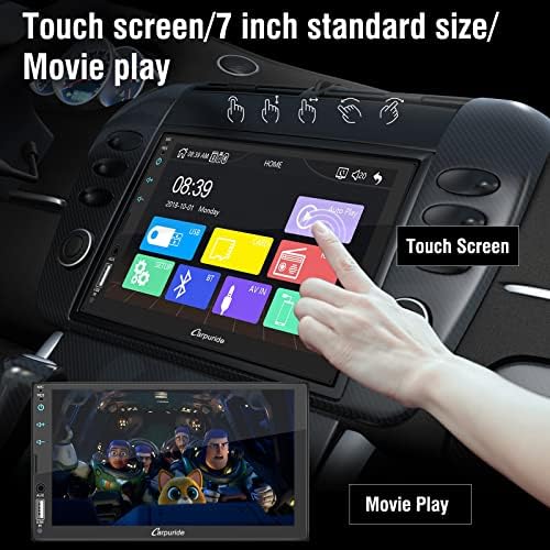 Автомобилна стерео CARPURIDE на двоен Din с Apple Carplay и Android Auto, Motor аудиоприемник със 7-инчов сензорен екран, Bluetooth,