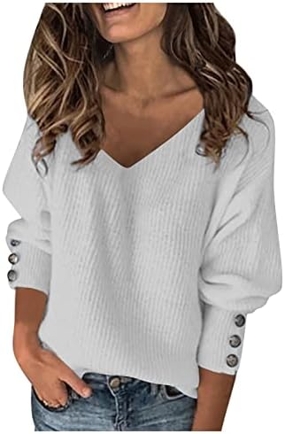 UQRZAU/ Дамски Блузи с дълъг ръкав, Цвят Диви Възли Секси Пуловери с V-образно деколте, Свободните Пуловери С Дълги Ръкави, Пролетни