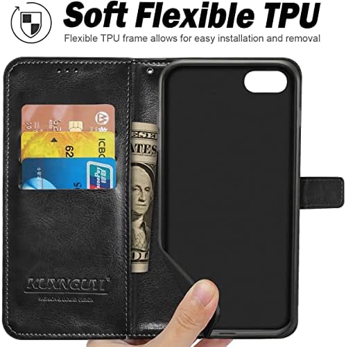 Калъф KUXNGUYI за iPhone 6 Plus /Plus 6s, една чанта-портфейл от изкуствена кожа за мобилен телефон с картодържателя, флип-надолу защитно покритие [Функция на каботажните] [Силно