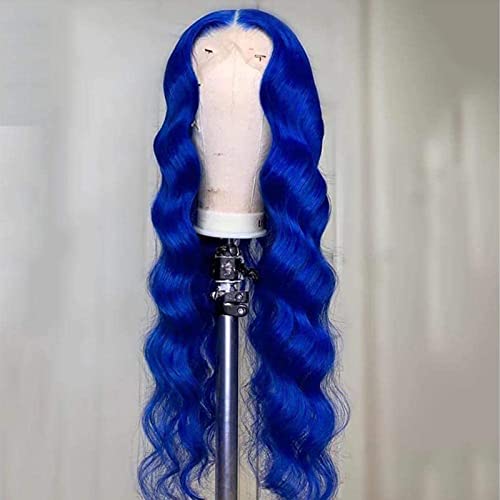 AEGWYNNR Cosplay Дълга Коса, за Жени Синтетични Перуки на Дантели Отпред за Жени Мека Косата на Перука-Дълга Вълна, Синтетични Косата на Перука 24 инча (royal blue)
